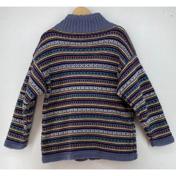 INVISIBLE WORLD Cardigan Mens Adult S Wool Chunky Nordic Striped Full Zip Blue - Picture 3 of 13